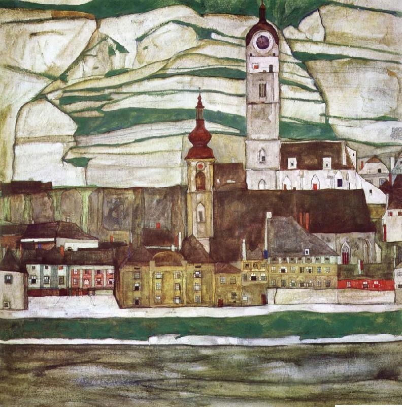Egon Schiele Stein on the Danube with Terraced Vineyards china oil painting image
